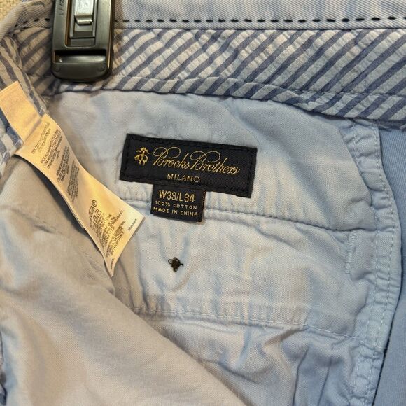 Brooks Brothers Milano Mens Chino Pants Straight Sky Blue Preppy 33x34 Pockets - Picture 3 of 11